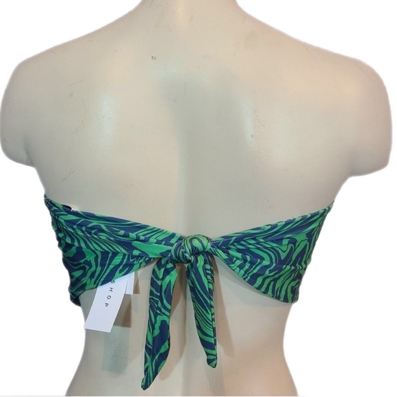 Topshop Green Blue Smocked Swirl Bandeau Bikini Swim Tube Top - Picture 2 of 5